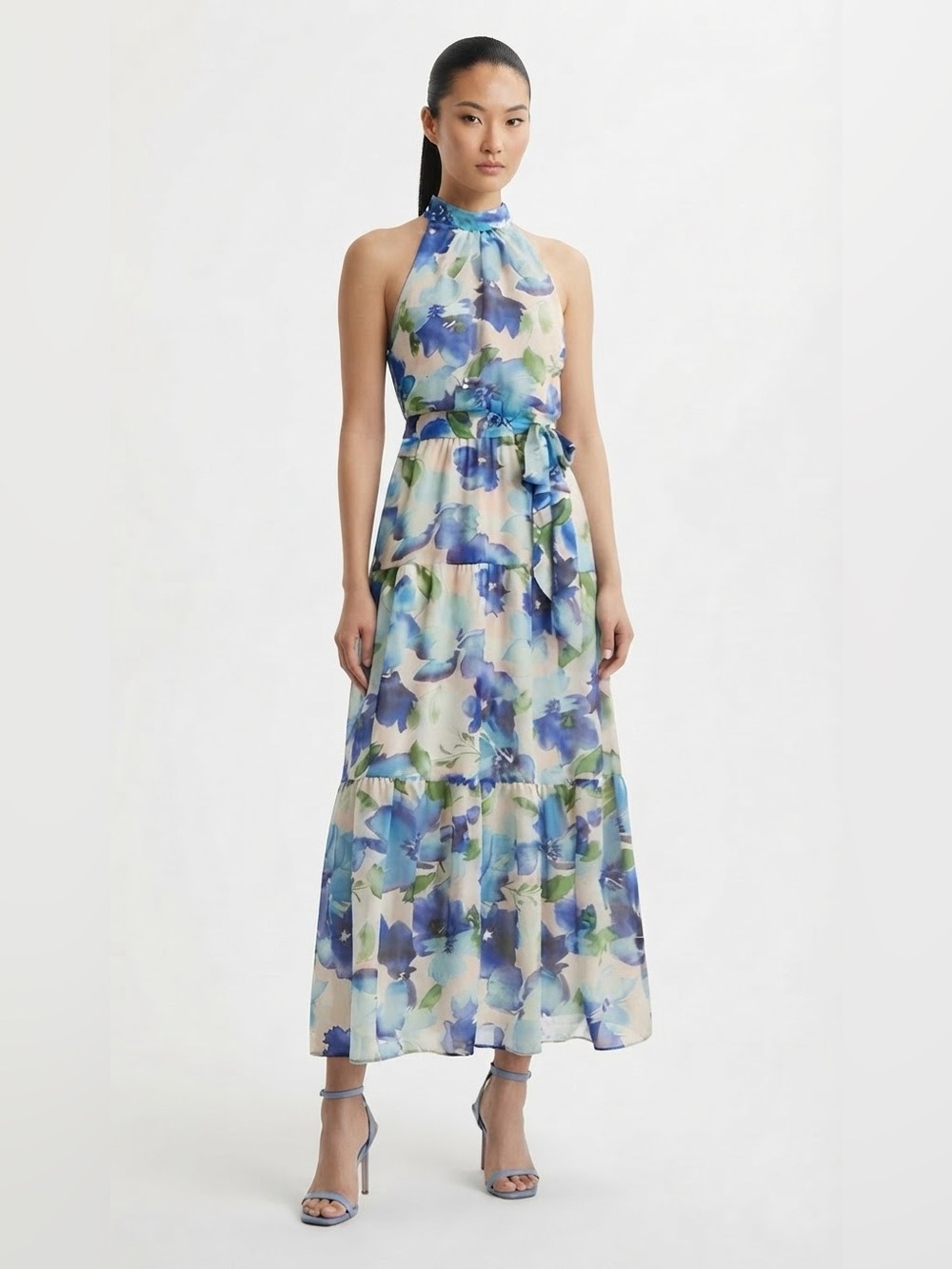 Julia Jordan Blue Floral Halter Maxi Dress